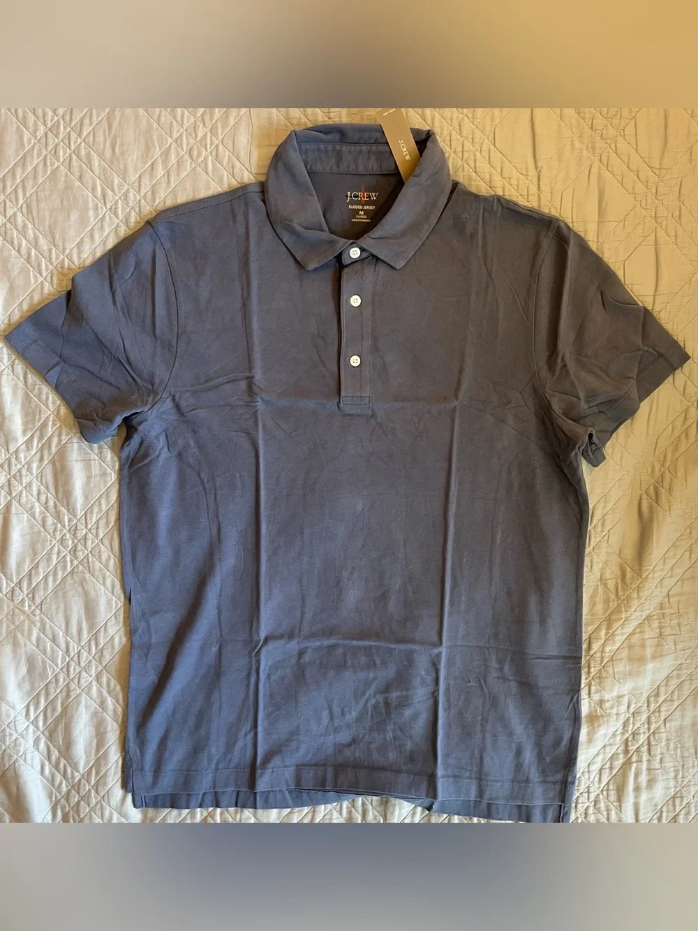 J. CREW sueded cotton polo shirt in Bellport Blue Size M NWD $55 BW383